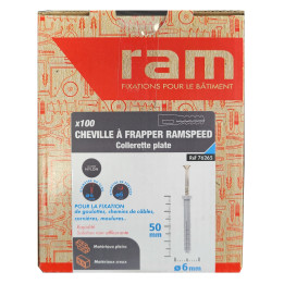 RAM - Cheville à frapper RAMSPEED - tête plate avec clou-vis TF - Boîte de 100 - Réf : 76265