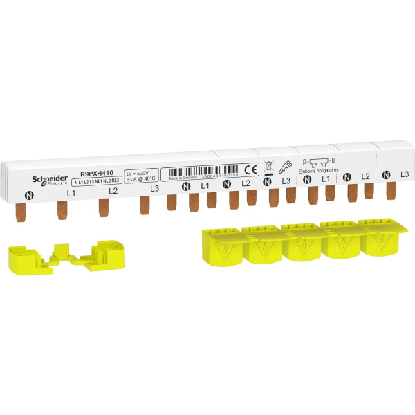 Schneider - Resi9 xp peigne monobloc - 3p+n - 63a - 10 modules - cache dents 5m - Réf : R9PXH410
