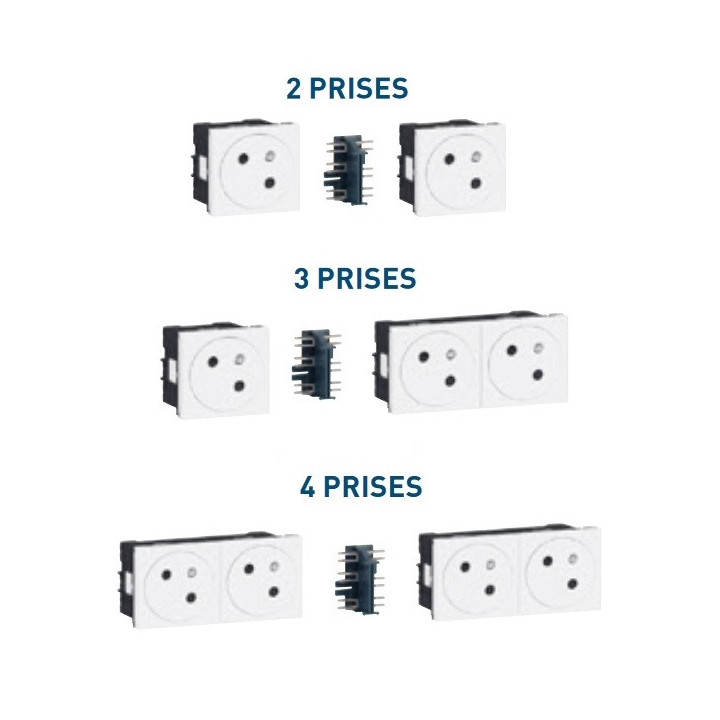 Legrand - Quadruple prise de courant 2P+T - Raccordement latéral - 8 Modules - Surface - Blanc - Mosaic Link - Réf : 077144L