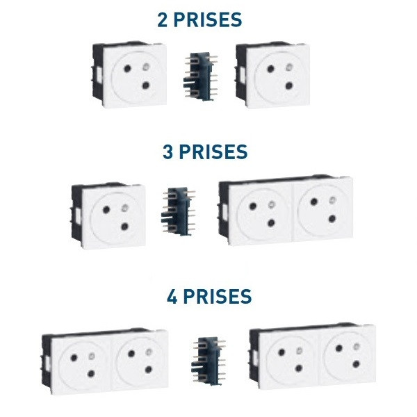 Legrand - Quadruple prise de courant 2P+T - Raccordement latéral - 8 Modules - Surface - Blanc - Mosaic Link - Réf : 077144L