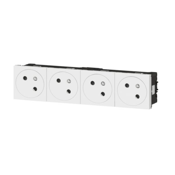 Legrand - Quadruple prise de courant 2P+T - Raccordement latéral - 8 Modules - Surface - Blanc - Mosaic Link - Réf : 077144L