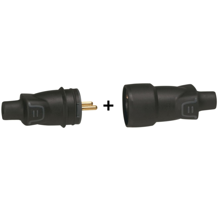 Legrand - Fiche + prolongateur 2P+T 16A - caout - IP44/IK08 - sortie droite - Réf : 050445+050446