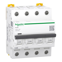 Schneider - Acti9 - iC60L - Disjoncteur - 4P - 40A - 20kA - courbe C - Réf : A9F94440