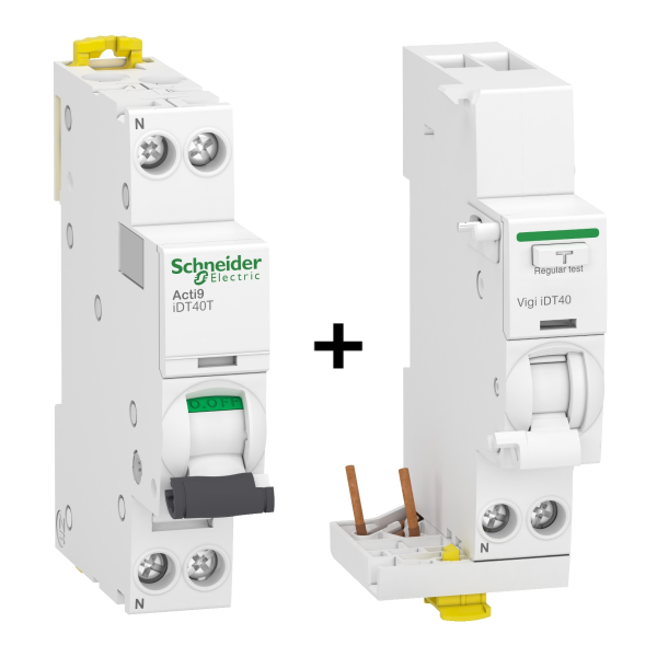 SCHNEIDER - Acti9 - iDD40T - Disjoncteur Ph/N 16A IDT40T - 6KA + Bloc diff. 25A 30mA type AC - A9P22616+A9Y62625