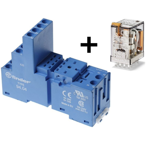 Finder - LOT - Relais Industriel 4RT 230V + Embase Relais - Réf : 553482300040+9404SMA