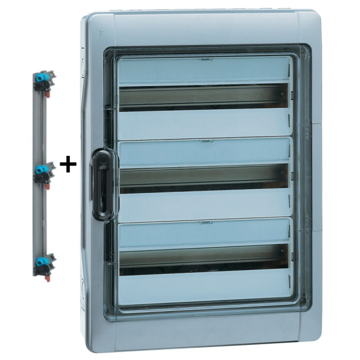 Legrand - Plexo³ - Coffret étanche + Peigne Verticale - 3 Rangées 12 Modules - IP65/IK09 - Réf. : 001923+405004