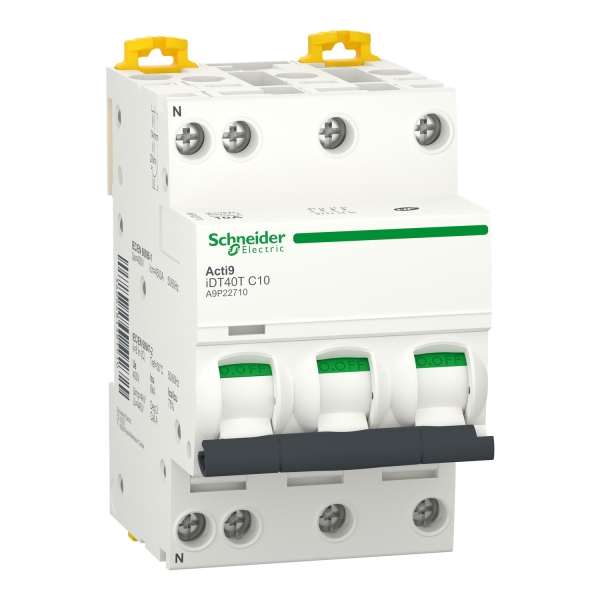 Schneider - Acti9 iDT40T - disjoncteur modulaire - 3P+N - 10A - courbe C - 4500A/6kA - A9P22710