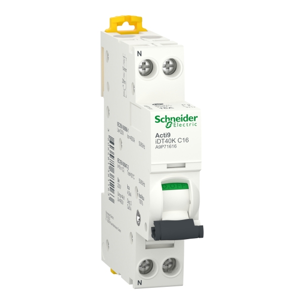 SCHNEIDER - Acti9 iDT40K - disjoncteur modulaire - 1P+N - 16A - courbe C - 4500A/4,5kA - A9P71616