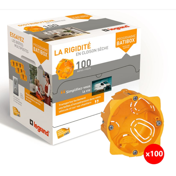 Legrand Batibox - LOT de 100 Boîtes d'encastrement 1 poste - Prof. 40 - 080041 x100
