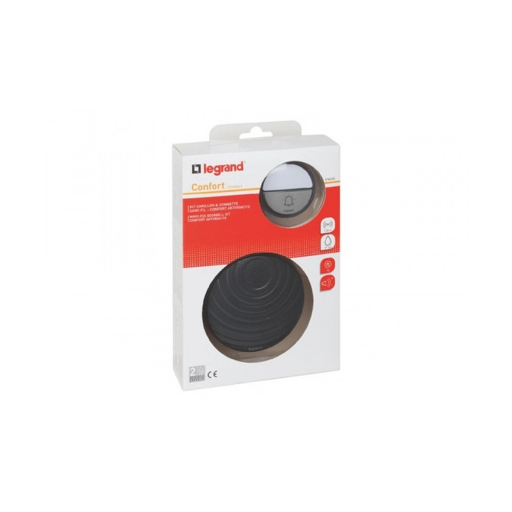 Legrand - Kit Carillon sans fil Confort - à Piles - Anthracite - Réf : 094253