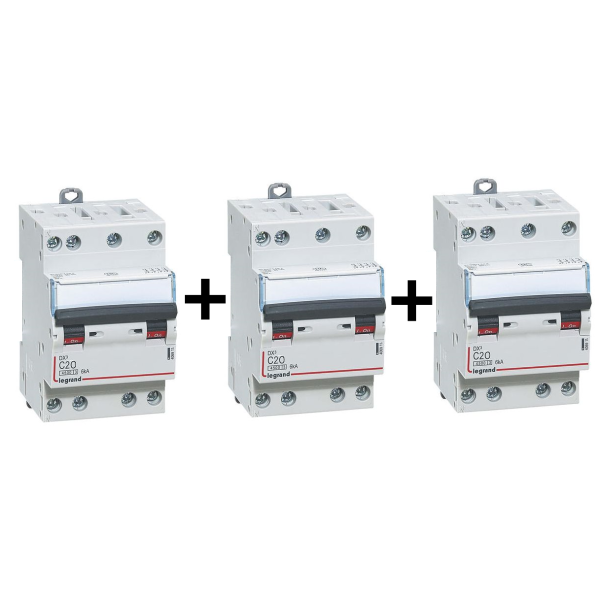 Legrand - Disjoncteur 4P DX3 - 20A - 6kA - courbe C - 406911x3