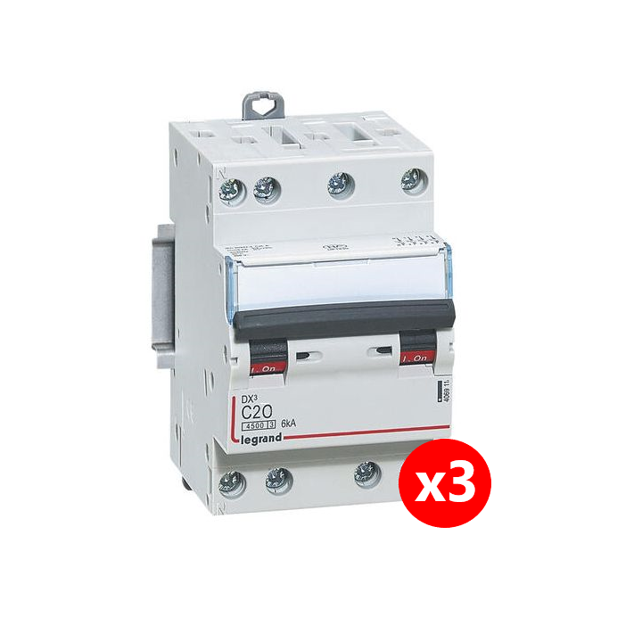 Legrand - Disjoncteur 4P DX3 - 20A - 6kA - courbe C - 406911x3
