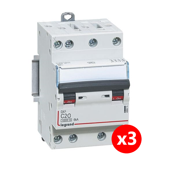 Legrand - Disjoncteur 4P DX3 - 20A - 6kA - courbe C - 406911x3