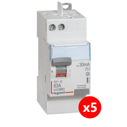 LEGRAND - LOT de 5 inter différentiels DX3 - ID 2x63A - 30mA AC - Réf. : 411650 x 5
