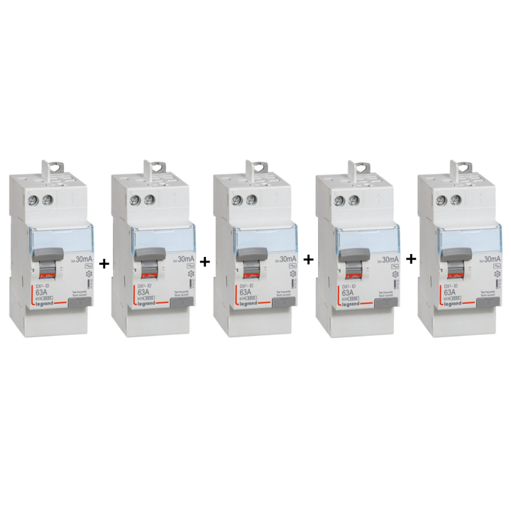 LEGRAND - LOT de 5 inter différentiels DX3 - ID 2x63A - 30mA AC - Réf. : 411650 x 5