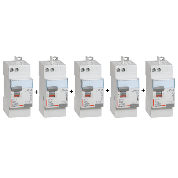 LEGRAND - LOT de 5 inter différentiels DX3 - ID 2x63A - 30mA AC - Réf. : 411650 x 5
