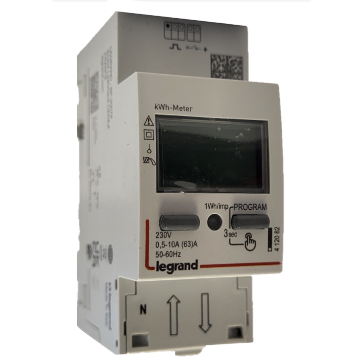 Legrand - Compteur modulaire monophasé - MID - 63A - 2 modules - avec sortie et 1 entrée à impulsions - Réf : 412082