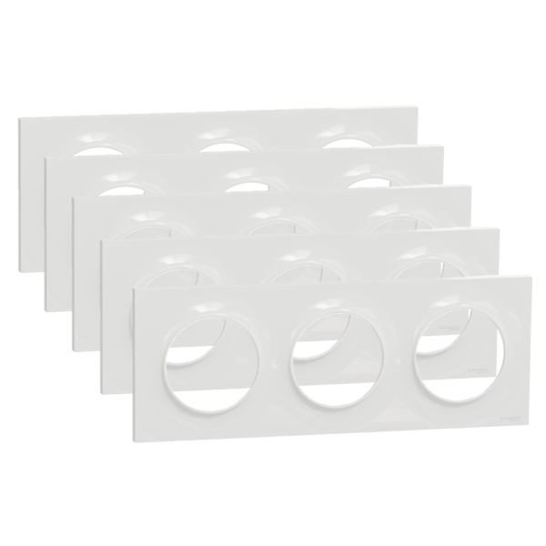 Schneider - Odace 2011 - Styl - LOT de 5 Plaques 3 postes - Entraxe 71 mm - Blanc - Ref. : S520706x5