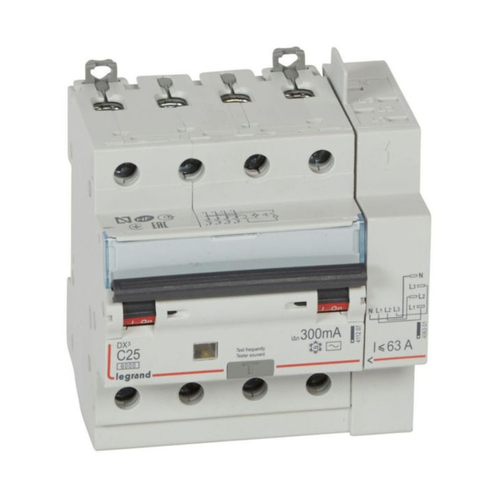 LEGRAND - Disjoncteur différentiel DX3 4P - 25A - 300ma - AC -Réf : 411218