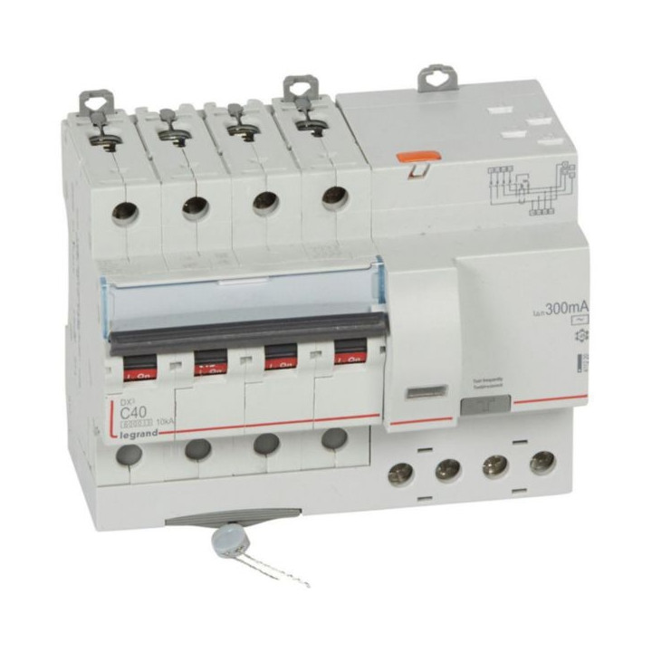 Legrand - Disjoncteur Différentiel - 4P - 40A - 300mA - Type AC - DX³ 6000A/10kA - Vis/Vis/Auto - Tête de groupe - Réf : 411220