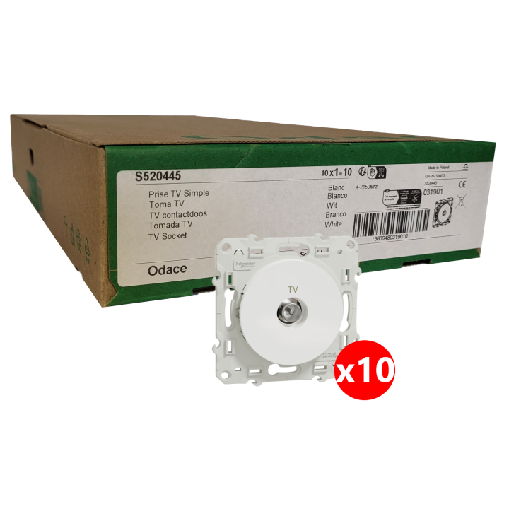 Schneider - Odace 2011 -Lot de 10 Prises TV simple - Blanc - Ref. : S520445x10