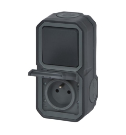 Legrand Plexo - PC 2P+T - 16A - 250V + Va-et-Vient 10A - Complet saillie - Anthracite - IP55/IK08 - Réf : 070067