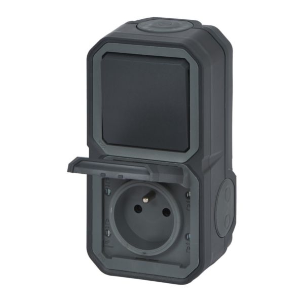 Legrand Plexo - PC 2P+T - 16A - 250V + Va-et-Vient 10A - Complet saillie - Anthracite - IP55/IK08 - Réf : 070067
