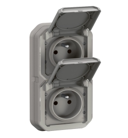 Legrand - Plexo -  Double Prise encastré - Vertical - IP55 - Réf : 069683L+069563L