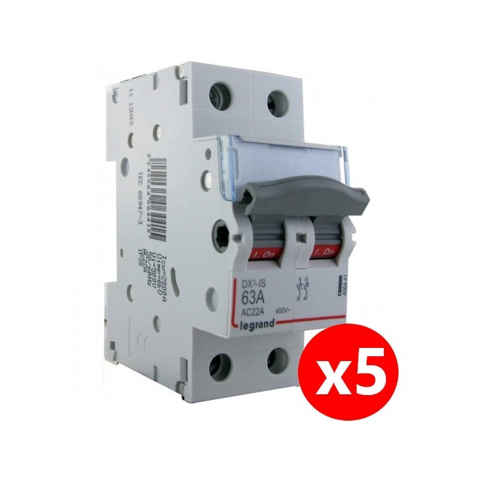 Legrand - LOT de 5 Interrupteurs-sectionneur Bipolaire DX3 - 63A - Réf. : 406441x5