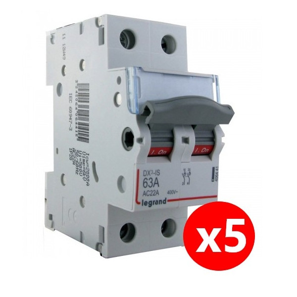 Legrand - LOT de 5 Interrupteurs-sectionneur Bipolaire DX3 - 63A - Réf. : 406441x5