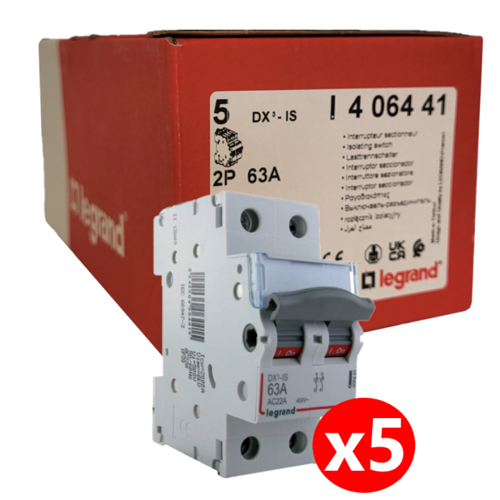 Legrand - LOT de 5 Interrupteurs-sectionneur Bipolaire DX3 - 63A - Réf. : 406441x5