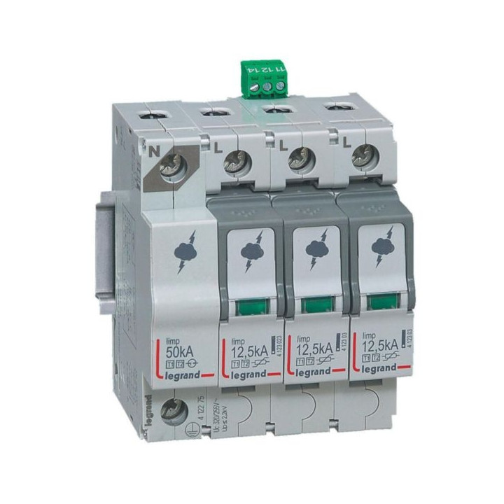 Legrand - Parafoudre  typeT1 + typeT2 Iimp 12,5kA/pôle - 4P - 4 modules - Réf : 412275