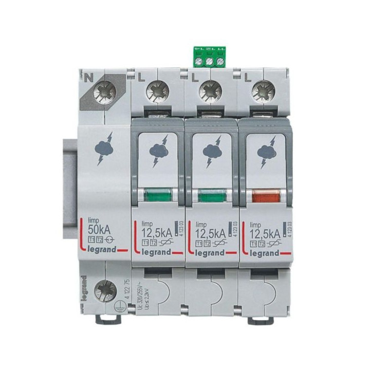 Legrand - Parafoudre  typeT1 + typeT2 Iimp 12,5kA/pôle - 4P - 4 modules - Réf : 412275