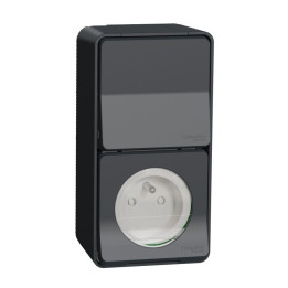 Schneider - Mureva Styl - Prise courant 2P+T + va et vient vertical - saillie - IP55 - IK08 - connexion auto -  Réf : MUR36025