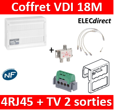 TONNA - Coffret 250 + DTI + 4 RJ45 plastique + répartiteur 2 TV - 828227 -  Sécurité - Communication - Courant Faible - Elecmarq