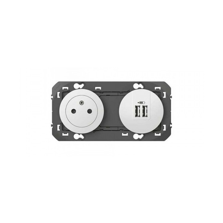 Legrand - Prise de courant 2P+T Surface + chargeur 2 USB Type-A Dooxie 3A précâblés - finition Blanc - Réf : 600342