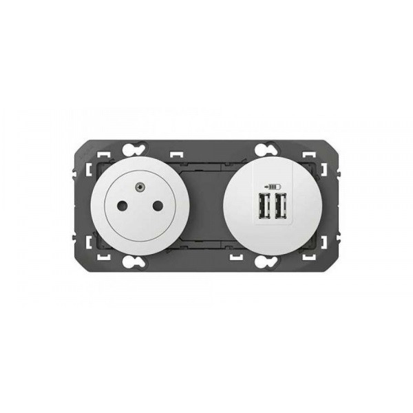 Legrand - Prise de courant 2P+T Surface + chargeur 2 USB Type-A Dooxie 3A précâblés - finition Blanc - Réf : 600342