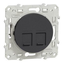 Schneider - Odace 2011 - Prise double multimédia RJ45 grade 3 - Anthracite - Réf : S540486