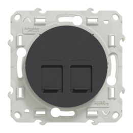 Schneider - Odace 2011 - Prise double multimédia RJ45 grade 3 - Anthracite - Réf : S540486