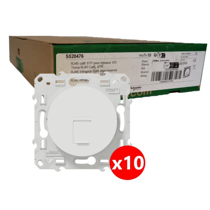 Schneider - Odace 2011 - LOT de 10 Prises RJ 45 cat 6 STP Grade 3 - Blanc - Ref. : S520476x10