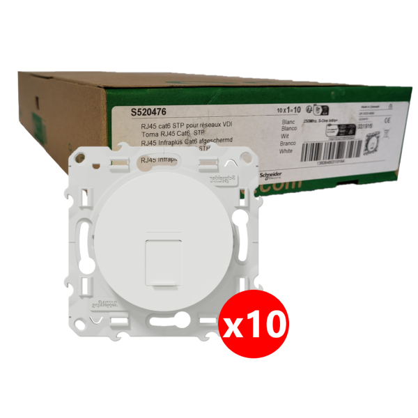 Schneider - Odace 2011 - LOT de 10 Prises RJ 45 cat 6 STP Grade 3 - Blanc - Ref. : S520476x10