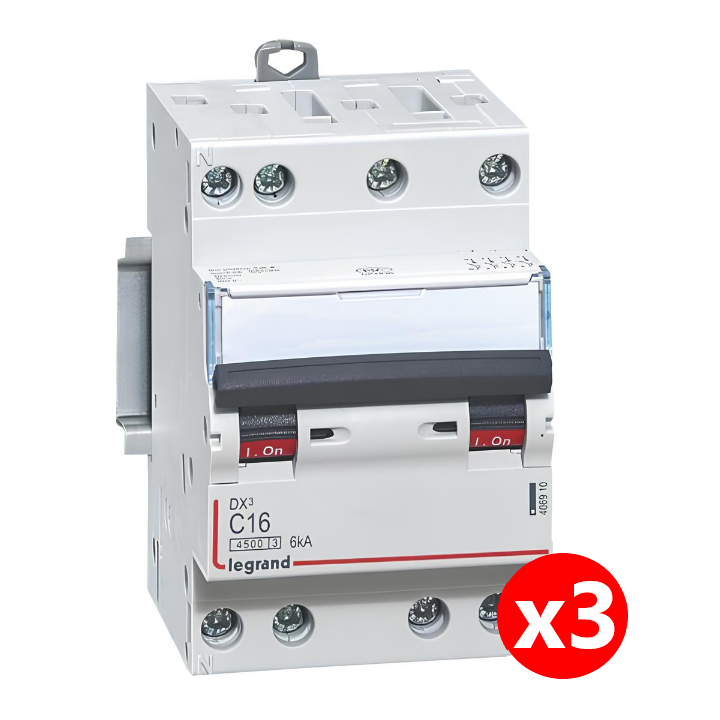 Legrand - Disjoncteur 4P DX3 - 16A - 6kA - courbe C - Réf. : 406910x3