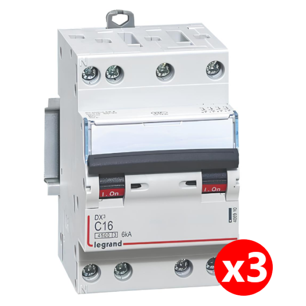 Legrand - Disjoncteur 4P DX3 - 16A - 6kA - courbe C - Réf. : 406910x3