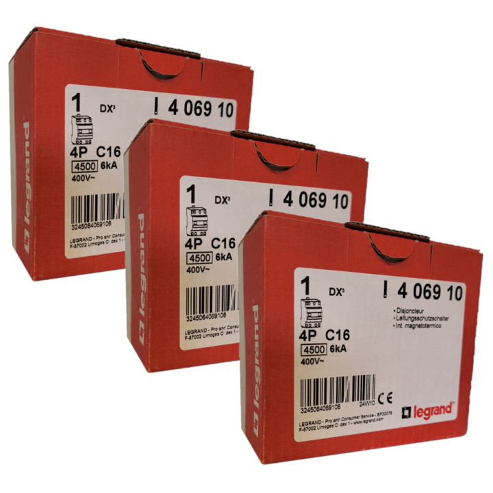 Legrand - Disjoncteur 4P DX3 - 16A - 6kA - courbe C - Réf. : 406910x3