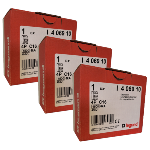 Legrand - Disjoncteur 4P DX3 - 16A - 6kA - courbe C - Réf. : 406910x3
