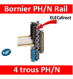 Legrand - Support Rail + Bornie Ph 4 trous + Bornier Neutre 4 trous - 004811+004840+004850