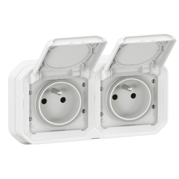 Legrand - Plexo L - Double Prise 2P+T - Encastré - Blanc - Ref. : 069694L+069621Lx2