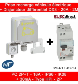 Legrand - Kit prise saillie étanche Green'up véhicule électrique + Disjoncteur différentiel - 20A - HPI - Réf : 090471 + 410754