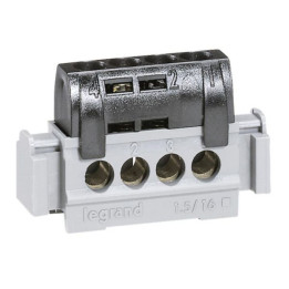 Legrand - Bornier de répartition IP 2X - phase - 4 connexions 1,5 à 16 mm²- noir - L 47 mm - Réf : 004850