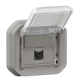 Legrand - Plexo - Prise RJ45 Cat. 6A STP - Encastré - Gris - IP55/IK07 - Réf : 069559L+069681L